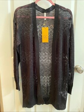 GC Collection Open-Work Knit Long Cardigan in Black Size L
